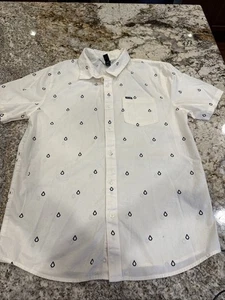 VOLCOM Men's Stonemarcos Short Sleeve Button Down Shirt sz Large Beige Off White - Picture 1 of 5