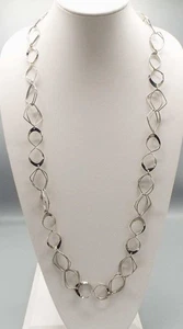 Chico's Silver Tone Modernist Mixed Geometric Ovals 40.5 inch Long Necklace - Picture 1 of 4