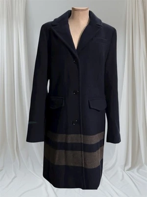 Chaqueta Abrigo Lands' End Para Mujer Azul Marino con Rayas Gris Mezcla Lana Talla 12 Foto 1 de 4