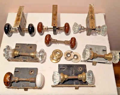 Antique Door Knobs And Latch Sets, Black, brown + Porcelain, Crystal , Tiger Eye - Image 1 of 4