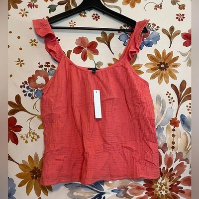 NUEVO SIN ETIQUETAS $134 Camiseta sin mangas Drew M/L Coral Gasa Algodón Volantes Correa Primavera Verano Preppy Foto 1 de 4