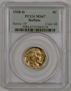 1938-D Buffalo Nickel Coin from the Denver Mint Graded MS67 by PCGS - Picture 1 of 4