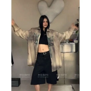 Camisa de manga larga con solapa de perfil suelta de inyección de tinta con estampado pulido R13 hombres mujeres - Imagen 1 de 14