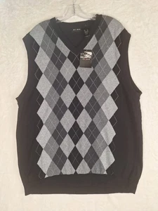 Axcess Mens XL 100% Black Gray Argyle Vest Sweater Cotton NWT  Knit Diamond Luxe - Picture 1 of 9