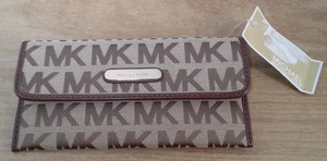 Michael Kors Geldbörse Austin Flat Continental Beige Mokka Neu mit Etikett - Bild 1 von 6