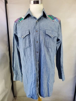 Pendleton High Grade Western Wear Chambray Pearl Snap Blue Shirt Sz Large - Image 1 of 4
