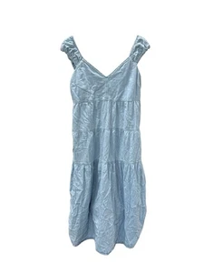 Old Navy Chambray Tiered Maxi Dress Sweetheart Cottagecore Smocked Light Wash L - Picture 1 of 6