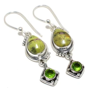 Natural Green Stichtite, Peridot Gemstone 925 Sterling Silver Earring 2.2" c103 - Picture 1 of 8