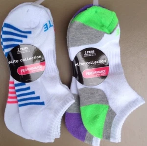 4 pares (2 piezas de 2) calcetines deportivos para mujer sin presentación blancos/rayas/bloque de color 9-11 - Imagen 1 de 7