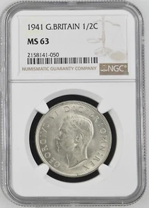 Great Britain - 1941 George VI Silver 1/2 Crown - NGC MS63 - Picture 1 of 2