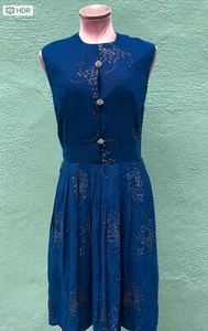 Mode O'Day Vintage Floral Sleeveless 60s Sheath A-Line Cocktail Party Blue S - Picture 1 of 13