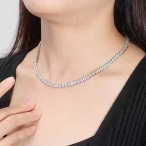 26Ct Round Cut D/VVS1 Diamond Tennis Necklace 14k White Gold Finish 4MM 18" Inch - Picture 1 of 7