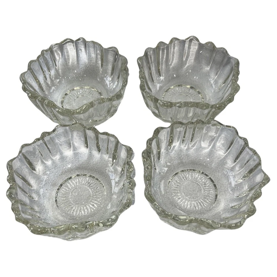 Vintage Clear Yellow Tint Glass Small Nut Candy Dessert Bowl Ruffled Edges 5” - Image 1 of 4