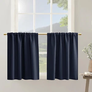Navy Blue RV Camper Small Curtains for Travel Trailers,Set 2 Panels Rod Pocket R - Picture 1 of 7