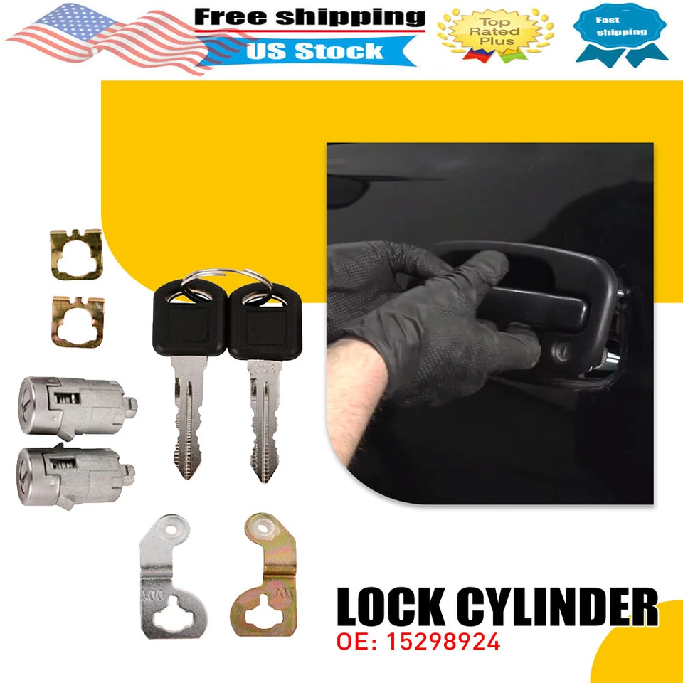 DRIVER PASSENGER DOOR LOCK CYLINDER FOR GMC SIERRA CADILLAC SILVERADO WITH 2 KEY - Изображение 1 из 4