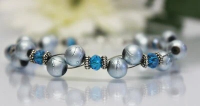 Glass Jewels Silber XL Armband Perlen Sommer Zweireihig Länge 22,5 cm #G015 - Bild 1 von 3