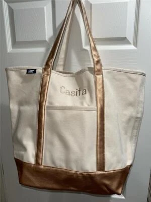 Bolso de Mano Lands End Grande Abierto Lona Dorado Personalizado "Casita" NUEVO Foto 1 de 4