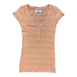 AMERICAN EAGLE Slub Striped V Neck Henley Top Orange XXS ASO Bella Swan - Picture 1 of 10