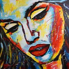 Large original oil painting abstract beautiful woman colorful hand painted