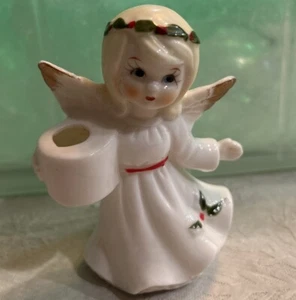 Statuina portacandele angelo vischio Bone China vintage - Foto 1 di 6