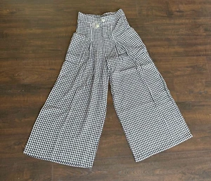 Free People East Side Trousers Plaid Relaxed Fit Button Fly Black White Size S - Picture 1 of 10