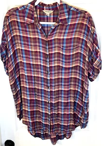 Lucky Brand Bluse Gr. M lila kariert relaxed weich Flanell bequeme Tunika jTop - Bild 1 von 8