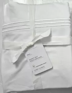 Pottery Barn komplettes Blatt 4er Set Grand Bio Perkal bestickt weiß - Bild 1 von 2