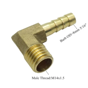 Brass Elbow Metric Male Thread M14 M14x1.5 Barb 8mm 5/16" Hose Fitting Adapter - Picture 1 of 1