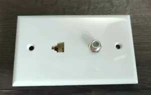 Telephone Phone Jack and TV Coaxial Cable Combo Wall Plate - Almond - Picture 1 of 4