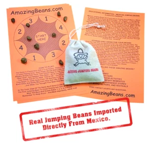 60+ Authentic Real Mexican Jumping Beans In A Sack - Incl. 6 Racing Game Sheets - Picture 1 of 5