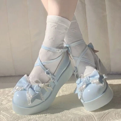 Japanese Lolita Girls Bow Flats Sweet Cosplay School Princess Womens Shoes Cute - Image 1 of 4
