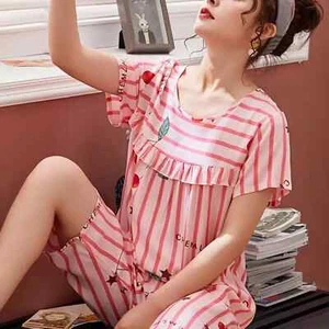 Short-Sleeve Striped Cherry Pajama Set - Picture 1 of 6