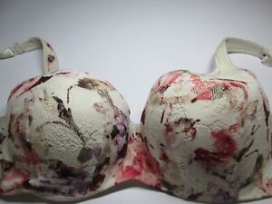 Cacique Bra Size 42DD Ivory Multi Underwired Lined Adjustable Straps Lace Floral
