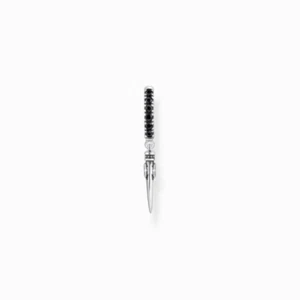 Sterling Silver Black Zirconia Wolf's Tooth Single Hoop Earring CR725-643-11 - Picture 1 of 4