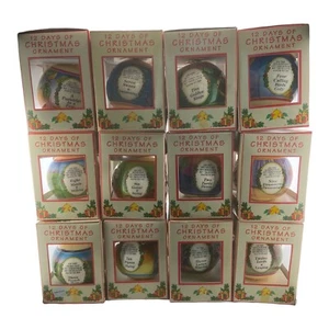 Complete Vintage Set YMT 12 Days of Christmas Ornaments Satin 3" W/Boxes Xmas - Picture 1 of 10