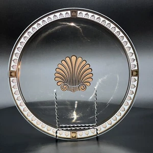 Vintage MCM Georges Briard Clear & Gold Shell Glass Tray Signed-11" - Picture 1 of 5