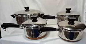 Vtg Set Of 4 Revere Ware Copper 1 , 1.5, 2 4.5 Qt Sauce Pan Pot w/ Lids, - Picture 1 of 13
