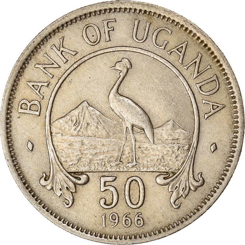 Uganda | 50 Cents Coin | Grey Crowned Crane | KM4 | 1966 - 1974 - Image 1 of 4