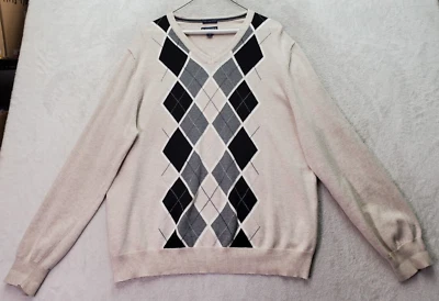 Suéter Stafford Para Hombres XL Tostado Estampado Argyle Tejido Algodón Manga Larga Raglán Cuello en V Foto 1 de 4