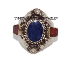 Anello Lapislazzuli Regolabile Anello Boho Anello Corallo Anello Tibetano Anello Tibet RB13 - Foto 1 di 4