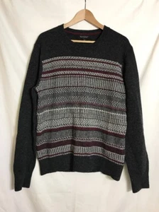 BANANA REPUBLIC Men's L Gray & Red Sweater 80% Merino Wool #Y - Picture 1 of 6