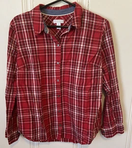 Charter Club Shirt Women’s Button Up Red Black Plaid Long Sleeve- Sz 10 - Picture 1 of 7