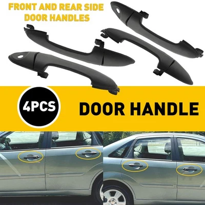 Manija de puerta para Ford Focus 2000-2007 delantera trasera izquierda y derecha exterior lisa negra Foto 1 de 4