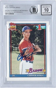 Chipper Jones Braves Signed 1991 Topps #333 BAS Witnessed rated 10 Rookie Card - Picture 1 of 3