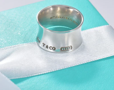 Size 7 Tiffany & Co Sterling Silver 1837 Wide Concave Band Ring in Box Pouch - Image 1 of 4