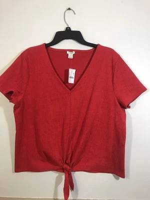 Camiseta J Crew Factory para mujer XL roja manga corta cuello en V corbata frontal texturizada nueva con etiquetas Foto 1 de 3