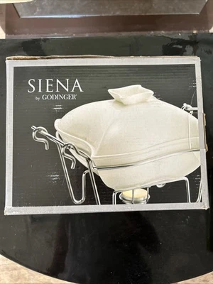 Godinger 1 QT. Covered Porcelain Baker With Warmer Stand White New In Box - Image 1 of 4