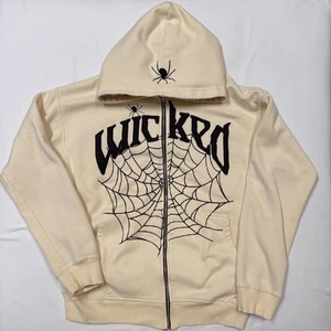 Wicked Society Full Zip Hoodie Herren 2XL Creme Spinnennetz Gothic Y2K Satin gefüttert - Bild 1 von 9