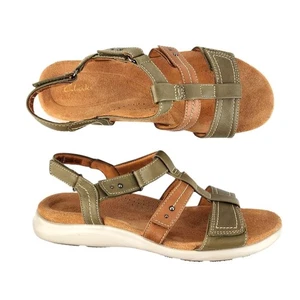 Clarks Artisan Kitly Step Leder Sandale oliv hellbraun Größe 11 Weite - Bild 1 von 15