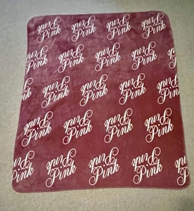 Victoria's Secret PINK Throw Blanket 60" x 50" Pink White Script Soft Velvet - Picture 1 of 3